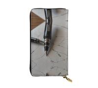 WBQLSL Portefeuille en cuir élégant avec stylo hyper-réaliste, 19 x 10,5 cm de long, porte-monnaie à fermeture éclair, portefeuille de voyage pratique