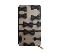 WBQLSL Portefeuille en cuir noir avec nœud à nouer - 19 x 10,5 cm de long - Avec fermeture éclair - Pratique pour les voyages