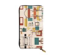 WBQLSL Portefeuille moderne en cuir à fermeture éclair du milieu du siècle, 19 x 10,4 cm de long, plusieurs compartiments et grande capacité, un bon cadeau pour les amis