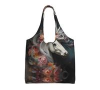 WBQLSL Pretty Dress Up Sac à bandoulière imprimé licornes - Convient pour les sacs en toile robustes, sacs de courses, noir, taille unique