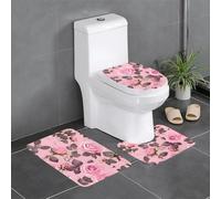 WBQLSL Pretty Pink Roses Lot de 3 tapis de sol antidérapants en flanelle pour salle de bain et chambre à coucher