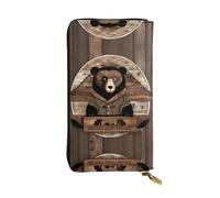 WBQLSL Rustic Lodge Bear Portefeuille élégant en cuir avec fermeture éclair 19 x 10,5 cm