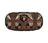 WBQLSL Rustic Lodge Bear Trousse à crayons de grande capacité avec compartiments multicouches pour fournitures de bureau d'apprentissage Unisexe