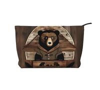 WBQLSL Rustic Lodge Bear Trousse à maquillage en velours côtelé - Sac de rangement de voyage, peut contenir du rouge à lèvres, de la poudre et d'autres produits cosmétiques, noir, taille unique