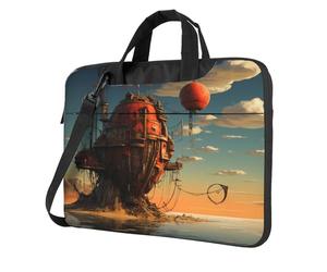 WBQLSL Sac à bandoulière et mallette pour ordinateur portable imprimé Fortress on the sea - Facile à transporter pour les voyages d'affaires et le travail, Noir , 15.6 inch