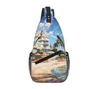 WBQLSL Sac à bandoulière imprimé de style station de plage - Sac de voyage léger, parfait pour les trajets quotidiens et le cyclisme