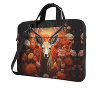 WBQLSL Sac à bandoulière pour ordinateur portable avec impression antilope et fleurs, facile à transporter pour les voyages d'affaires et le travail, Noir , 13 inch