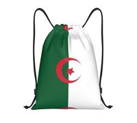 WBQLSL Sac à dos avec cordon de serrage imprimé drapeau de l'Algérie, sac de rangement léger et durable - un incontournable pour les voyages de fitness, Noir , M