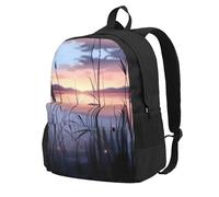 WBQLSL Sac à dos de voyage Lake View Sunset Outdoor léger et portable, parfait pour le camping, la randonnée et le fitness.