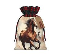 WBQLSL Sac cadeau cheval cabré avec cordon de serrage, fournitures de fête de Noël, sac cadeau de Noël en toile de jute 21,1 x 30 cm