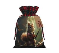 WBQLSL Sac cadeau de Noël avec cordon de serrage 21 x 30 cm, fournitures de fête de Noël, sac cadeau en toile de jute courageux écureuil