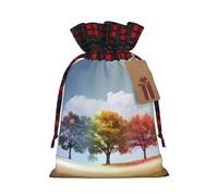 WBQLSL Sac cadeau en toile de jute motif arbre des quatre saisons - Sac à cordon de serrage 21,1 x 30 cm Fournitures de décoration de fête