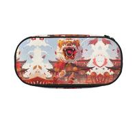 WBQLSL Sac de rangement imprimé lion dance - Trousse à crayons multi-compartiments portable pour étudiant