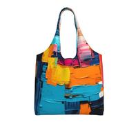 WBQLSL Sac en toile imprimé avec blocs de couleurs pour femme - Sac à bandoulière décontracté + sac à main double usage