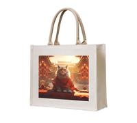 WBQLSL Sac fourre-tout en toile imprimée Cité interdite et chats | Sac de rangement léger parfait pour la plage, les pique-niques et les achats quotidiens