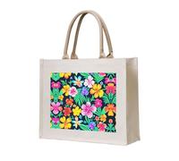 WBQLSL Sac fourre-tout en toile imprimée de fleurs colorées | Sac de rangement léger, parfait pour la plage, les pique-niques et le shopping quotidien