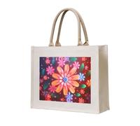 WBQLSL Sac fourre-tout en toile imprimée de fleurs multicolores | Sac de rangement léger, parfait pour la plage, les pique-niques et les achats quotidiens