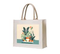WBQLSL Sac fourre-tout en toile imprimée de petites plantes vertes de dessin animé | Sac de rangement léger, parfait pour la plage, les pique-niques et le shopping quotidien
