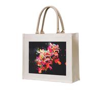 WBQLSL Sac fourre-tout en toile imprimée double lion Dance | Sac de rangement léger parfait pour la plage, les pique-niques et le shopping quotidien