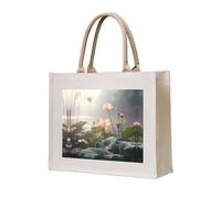 WBQLSL Sac fourre-tout en toile imprimée fleur de lotus | Sac de rangement léger, parfait pour la plage, les pique-niques et le shopping quotidien