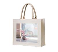 WBQLSL Sac fourre-tout en toile imprimée fleur de pêcher | Sac de rangement léger, parfait pour la plage, les pique-niques et les achats quotidiens