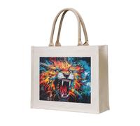 WBQLSL Sac fourre-tout en toile imprimée lion graffiti artistique, peut être utilisé pour le rangement, le pique-nique, la plage, la piscine et d'autres scènes.