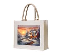 WBQLSL Sac fourre-tout en toile imprimée maison de neige pour réveillon de Noël, peut être utilisé pour le rangement, le pique-nique, la plage, la piscine et d'autres scènes.