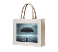 WBQLSL Sac fourre-tout en toile imprimée parapluie noir sous la pluie. Le sac fourre-tout de plage peut être utilisé pour le rangement, le pique-nique, la plage, la piscine et d'autres scènes.