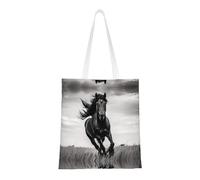 WBQLSL Sac fourre-tout unisexe en toile légère, idéal pour le shopping, la promotion d'événements, les voyages, le travail, sac fourre-tout réutilisable Motif étalon Noir