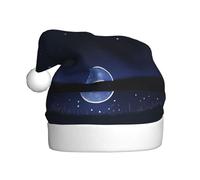 WBQLSL Serene Blue Night View Chapeau décoratif pour adulte, 40 cm de haut, chapeau de Père Noël unisexe en peluche, chapeau de Père Noël Noël Nouvel An fête