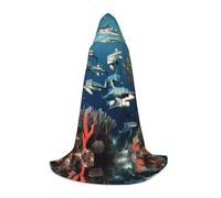 WBQLSL Sharks under the sea L Printed Peignoir Cape | Capuche | Cosplay Costume | Halloween Party Prop | S/M/L