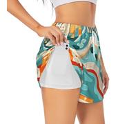 WBQLSL Short de sport double couche pour femme, essentiel pour la course à pied, le fitness et le yoga - Imprimé vieux bâtiments de rue, blanc, L