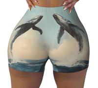 WBQLSL Short de yoga pour femme avec imprimé baleine et saut de baleine - Leggings extensibles, convient pour un usage quotidien et l'exercice, Noir , S