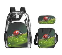 WBQLSL Simmer Sac à dos imprimé viande frite avec sac à déjeuner et trousse à crayons, convient pour les études, le travail, les voyages d'affaires et les voyages, Coccinelle sept étoiles, taille