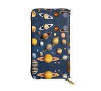 WBQLSL Solar System Planets Longue pochette en cuir avec porte-monnaie zippé et 12 emplacements pour cartes de crédit, portefeuille de voyage léger