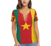 WBQLSL T-shirt court imprimé avec motif drapeau du Cameroun - Sexy - Col en V - Vêtements de fitness portables pour la maison et l'extérieur, noir, XX-Large