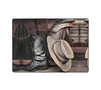 WBQLSL Tapis de sol en flanelle résistant aux taches avec chapeau de cowboy noir et bottes occidentales, 203,2 x 147,3 cm, pour décoration d'intérieur, chambre à coucher, bureau