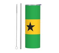WBQLSL Tasse à boisson pratique avec drapeau de Sao Tomé et Principe - Pour sports de plein air, cyclisme, bureau - En acier inoxydable - 590 ml - Respectueux de l'environnement