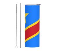 WBQLSL Tasse à boisson pratique Drapeau du Congo Pour sports de plein air Cyclisme Bureau 591 ml En acier inoxydable Respectueux de l'environnement