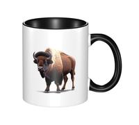 WBQLSL Tasse en céramique bicolore, motif bison géant, tasse classique à grande anse, adaptée pour le bureau et la maison - Passe au micro-ondes