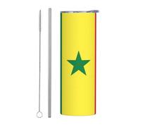 WBQLSL Tasse pratique en acier inoxydable avec paille - Motif drapeau du Sénégal - Pour sports de plein air, cyclisme, bureau - 590 ml
