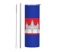 WBQLSL Tasse pratique en acier inoxydable avec paille respectueuse de l'environnement Motif drapeau du Cambodge Pour sports de plein air Cyclisme Bureau 590 ml