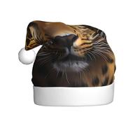 WBQLSL The deep-eyed leopard chapeau décoratif adulte 40 cm de haut, chapeau de Père Noël unisexe Nouvel An, chapeau de Père Noël en peluche fête de Noël Nouvel An