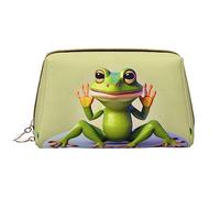 WBQLSL The Funny Frog doing Yoga Leather Makeup Bag Portable Large Capacity Makeup Storage Bag Carry On Travel with Pocket Makeup Bag White, One Size