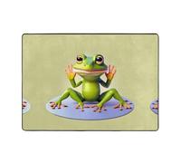 WBQLSL The Funny Frog doing Yoga Tapis de sol en flanelle imprimée - 203,2 x 147,3 cm Grand tapis de chambre à coucher Confort luxueux
