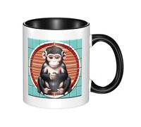 WBQLSL The Silent Monkey Tasse en céramique double couleur, tasse classique à grande anse, adaptée pour le bureau et la maison - Passe au micro-ondes