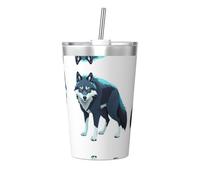WBQLSL Topo Map Wolf Pack Topo Map Wolf Pack Bouteille en acier inoxydable avec paille conique amovible et portable