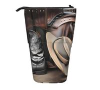 WBQLSL Trousse à crayons rétractable avec chapeau de cowboy noir et bottes occidentales, parfaite pour le maquillage, la papeterie ou un porte-monnaie.