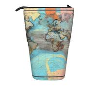 WBQLSL Trousse à crayons rétractable imprimée carte du monde de dessin animé, parfaite pour le maquillage, la papeterie ou un porte-monnaie.