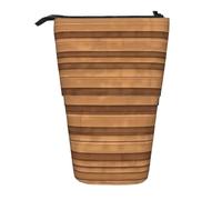 WBQLSL Trousse à crayons rétractable originale avec texture de bois imprimée, parfaite pour le maquillage, la papeterie ou un porte-monnaie.